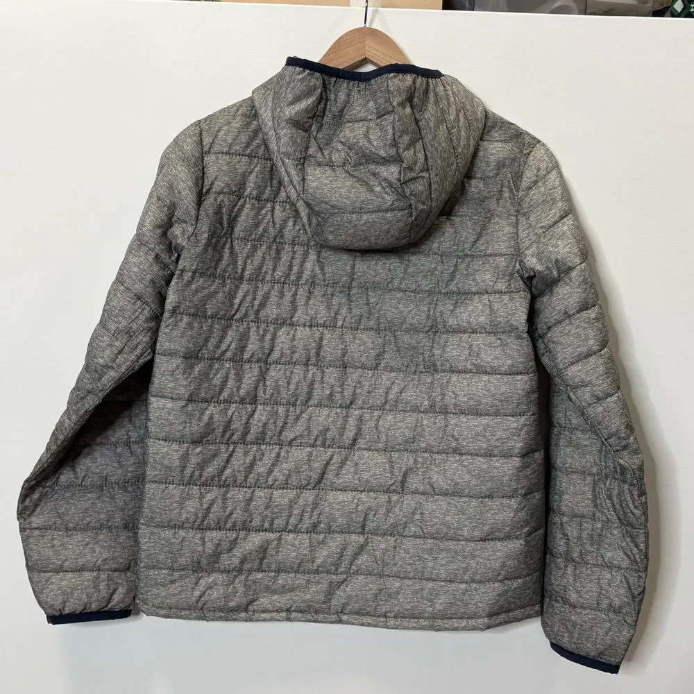 GAP Kids Primaloft Ligthweight Hooded Puffer Zip Jacket Boys Size XL Grey & Navy